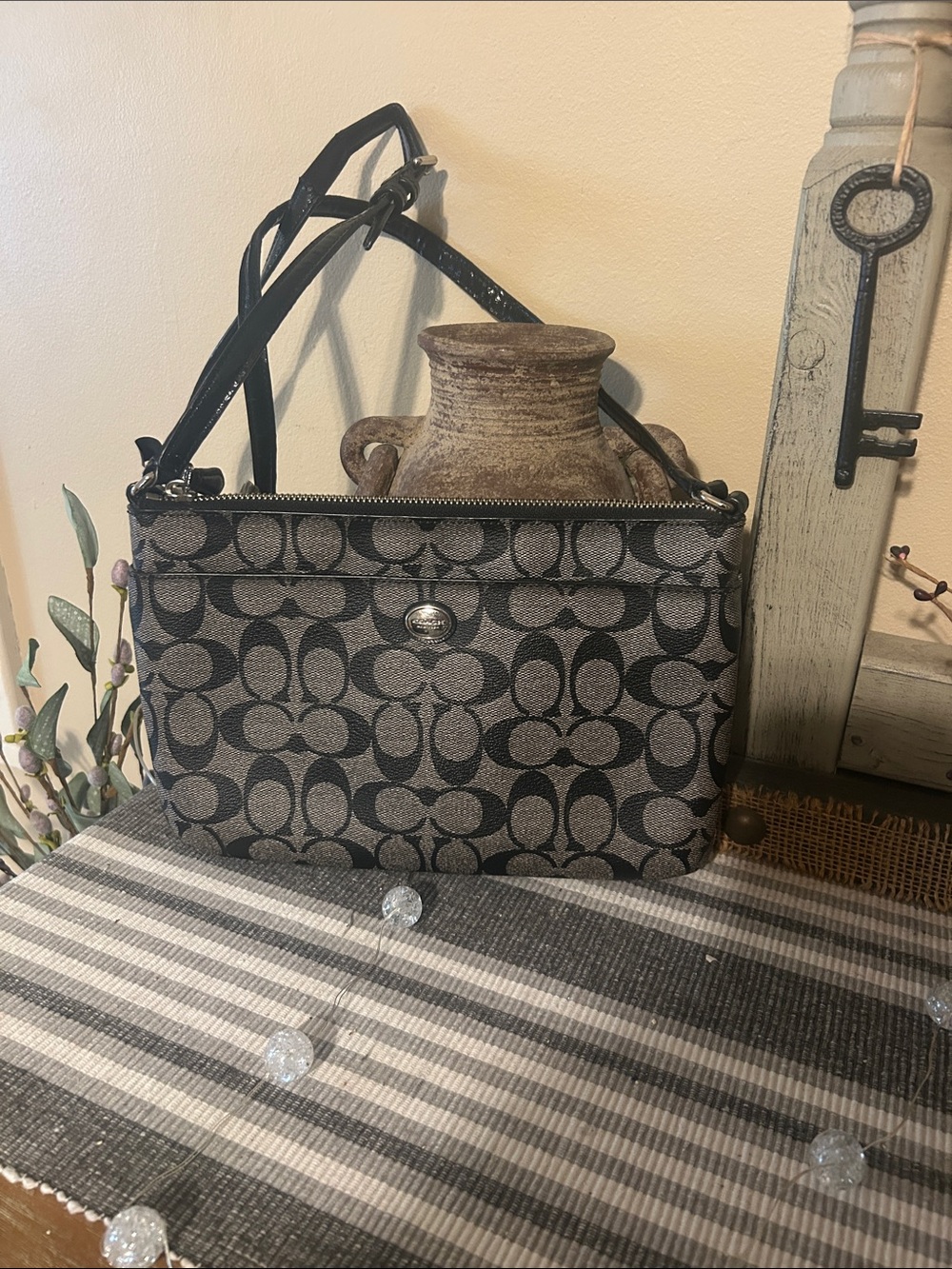 Coach Black and Charcoal Signature Crossbody Bag